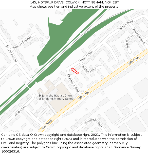 145, HOTSPUR DRIVE, COLWICK, NOTTINGHAM, NG4 2BT: Location map and indicative extent of plot