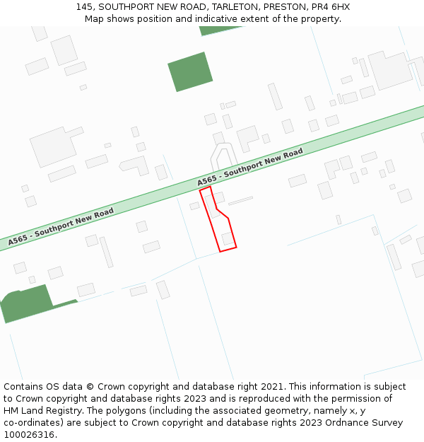 145, SOUTHPORT NEW ROAD, TARLETON, PRESTON, PR4 6HX: Location map and indicative extent of plot