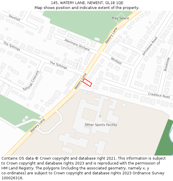 145, WATERY LANE, NEWENT, GL18 1QE: Location map and indicative extent of plot