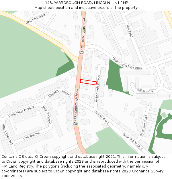 145, YARBOROUGH ROAD, LINCOLN, LN1 1HP: Location map and indicative extent of plot