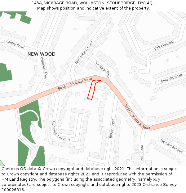 145A, VICARAGE ROAD, WOLLASTON, STOURBRIDGE, DY8 4QU: Location map and indicative extent of plot
