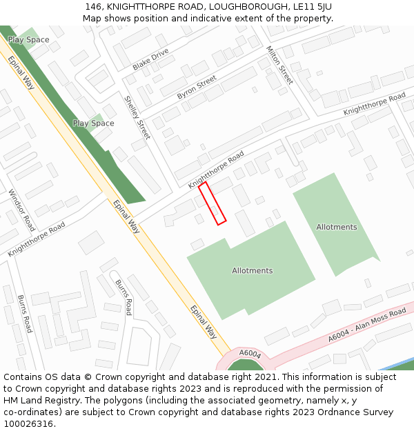 146, KNIGHTTHORPE ROAD, LOUGHBOROUGH, LE11 5JU: Location map and indicative extent of plot