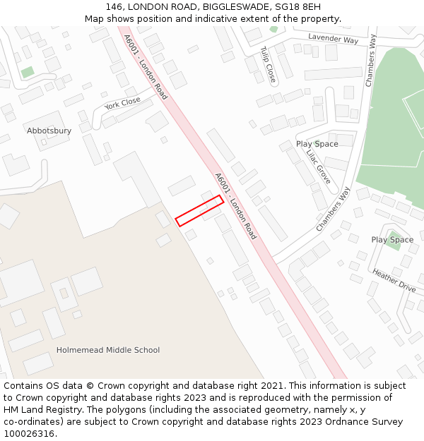 146, LONDON ROAD, BIGGLESWADE, SG18 8EH: Location map and indicative extent of plot