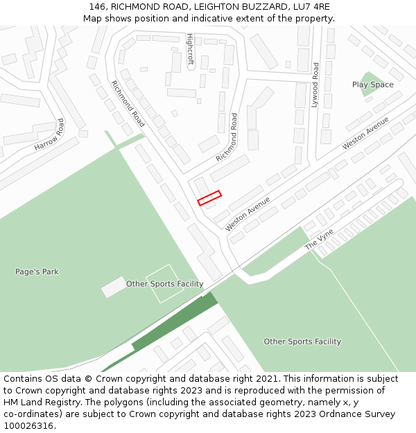 146, RICHMOND ROAD, LEIGHTON BUZZARD, LU7 4RE: Location map and indicative extent of plot