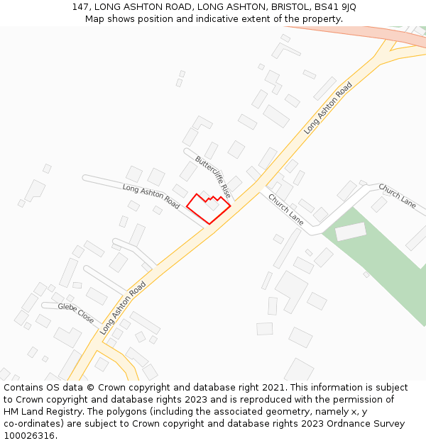 147, LONG ASHTON ROAD, LONG ASHTON, BRISTOL, BS41 9JQ: Location map and indicative extent of plot