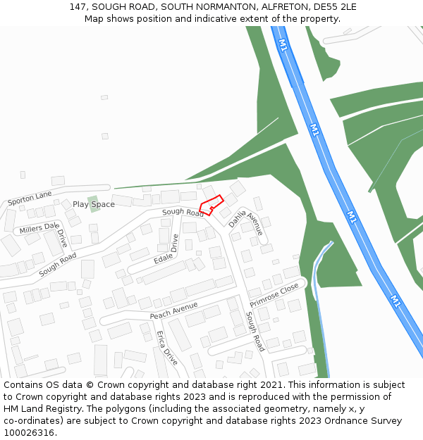 147, SOUGH ROAD, SOUTH NORMANTON, ALFRETON, DE55 2LE: Location map and indicative extent of plot