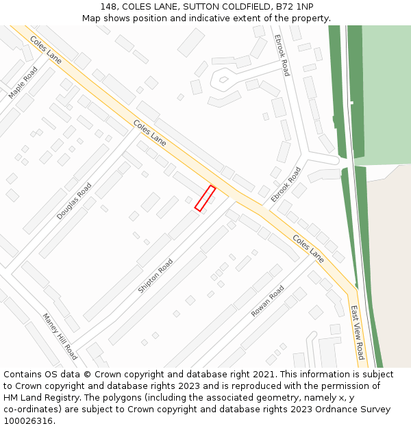 148, COLES LANE, SUTTON COLDFIELD, B72 1NP: Location map and indicative extent of plot