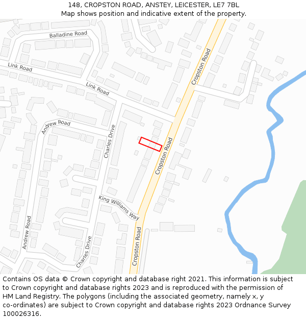 148, CROPSTON ROAD, ANSTEY, LEICESTER, LE7 7BL: Location map and indicative extent of plot