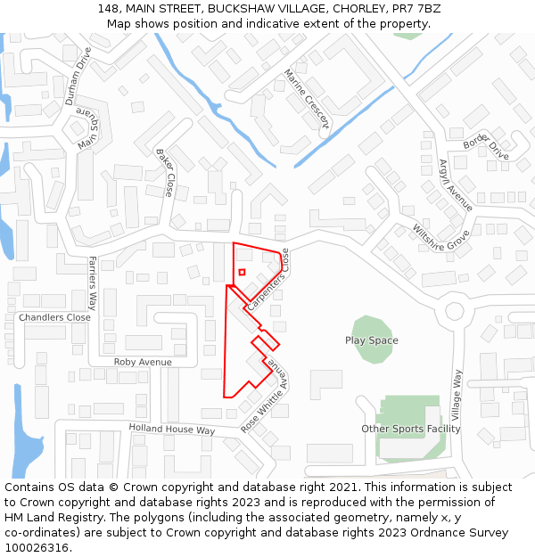 148, MAIN STREET, BUCKSHAW VILLAGE, CHORLEY, PR7 7BZ: Location map and indicative extent of plot