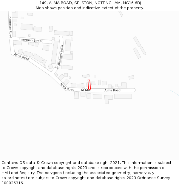 149, ALMA ROAD, SELSTON, NOTTINGHAM, NG16 6BJ: Location map and indicative extent of plot