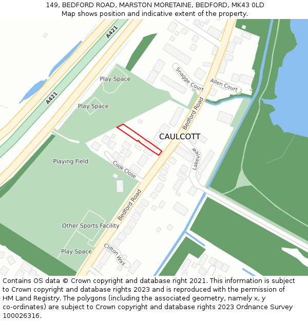 149, BEDFORD ROAD, MARSTON MORETAINE, BEDFORD, MK43 0LD: Location map and indicative extent of plot