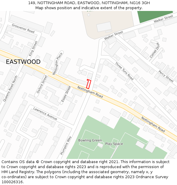 149, NOTTINGHAM ROAD, EASTWOOD, NOTTINGHAM, NG16 3GH: Location map and indicative extent of plot