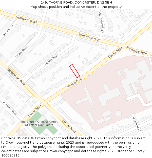 149, THORNE ROAD, DONCASTER, DN2 5BH: Location map and indicative extent of plot