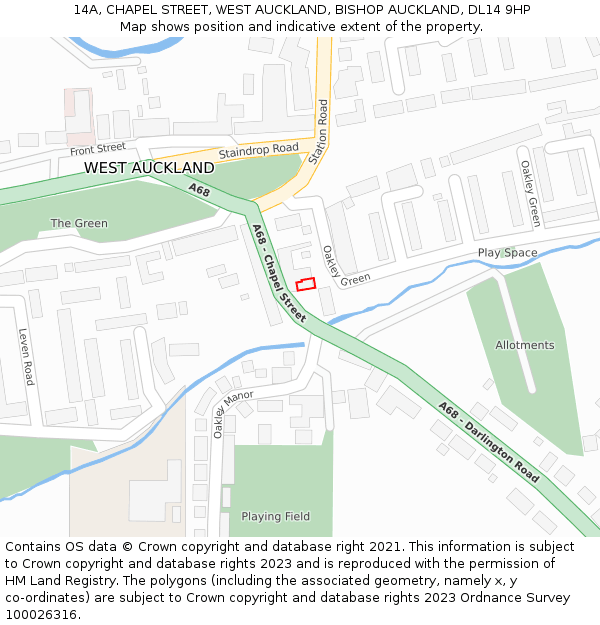 14A, CHAPEL STREET, WEST AUCKLAND, BISHOP AUCKLAND, DL14 9HP: Location map and indicative extent of plot