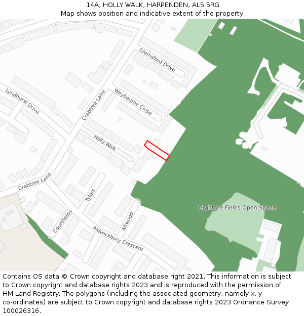 14A, HOLLY WALK, HARPENDEN, AL5 5RG: Location map and indicative extent of plot