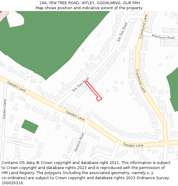 14A, YEW TREE ROAD, WITLEY, GODALMING, GU8 5RH: Location map and indicative extent of plot