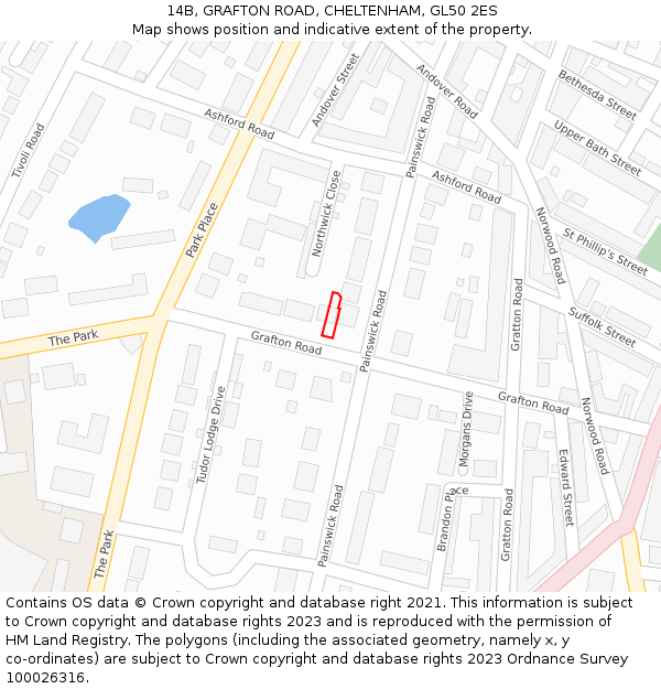 14B, GRAFTON ROAD, CHELTENHAM, GL50 2ES: Location map and indicative extent of plot