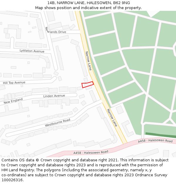14B, NARROW LANE, HALESOWEN, B62 9NG: Location map and indicative extent of plot