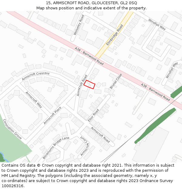 15, ARMSCROFT ROAD, GLOUCESTER, GL2 0SQ: Location map and indicative extent of plot