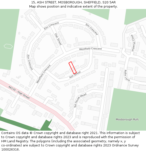 15, ASH STREET, MOSBOROUGH, SHEFFIELD, S20 5AR: Location map and indicative extent of plot