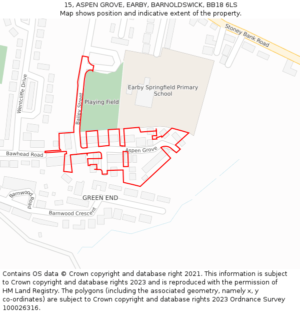 15, ASPEN GROVE, EARBY, BARNOLDSWICK, BB18 6LS: Location map and indicative extent of plot