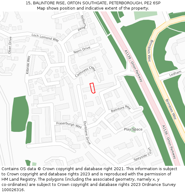 15, BALINTORE RISE, ORTON SOUTHGATE, PETERBOROUGH, PE2 6SP: Location map and indicative extent of plot