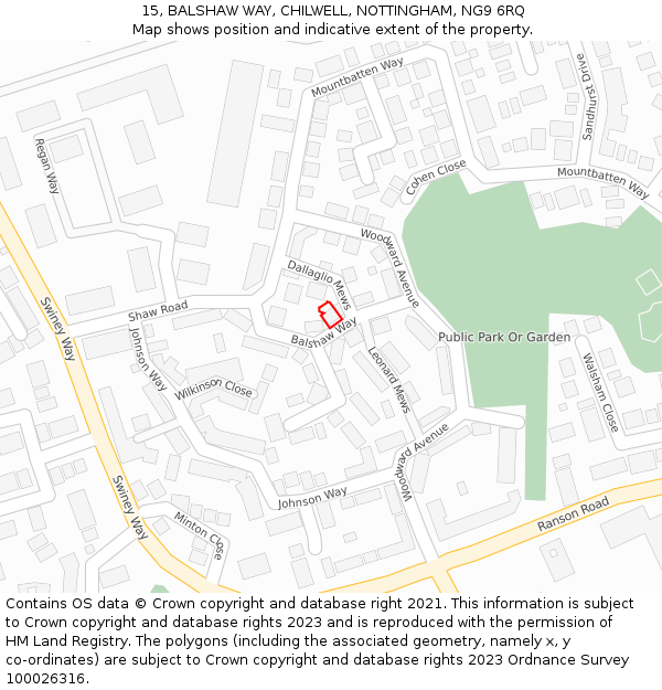 15, BALSHAW WAY, CHILWELL, NOTTINGHAM, NG9 6RQ: Location map and indicative extent of plot