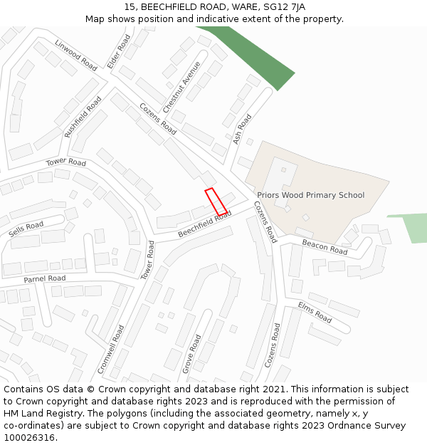 15, BEECHFIELD ROAD, WARE, SG12 7JA: Location map and indicative extent of plot