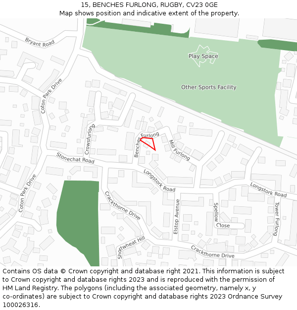 15, BENCHES FURLONG, RUGBY, CV23 0GE: Location map and indicative extent of plot