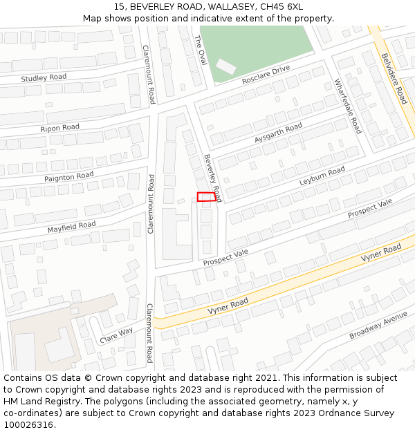 15, BEVERLEY ROAD, WALLASEY, CH45 6XL: Location map and indicative extent of plot