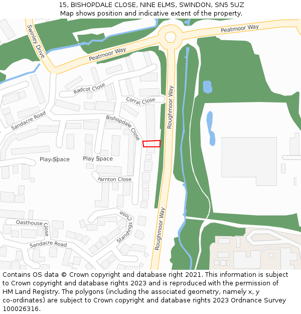 15, BISHOPDALE CLOSE, NINE ELMS, SWINDON, SN5 5UZ: Location map and indicative extent of plot