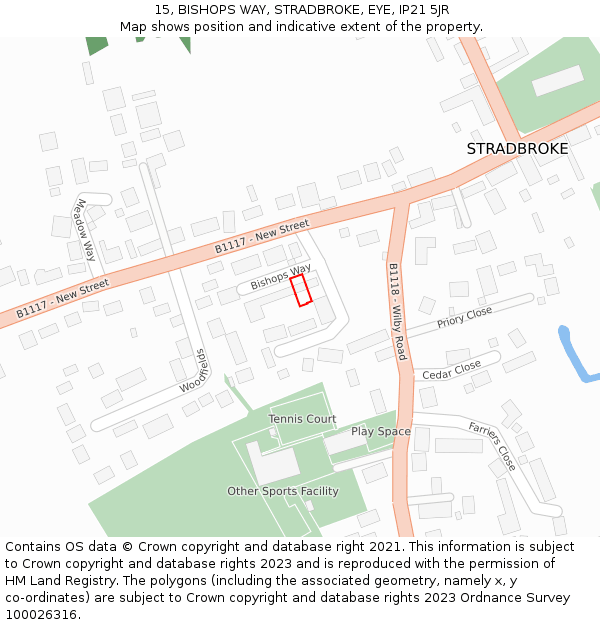 15, BISHOPS WAY, STRADBROKE, EYE, IP21 5JR: Location map and indicative extent of plot