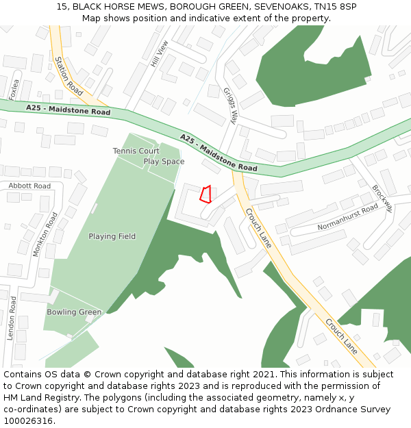 15, BLACK HORSE MEWS, BOROUGH GREEN, SEVENOAKS, TN15 8SP: Location map and indicative extent of plot