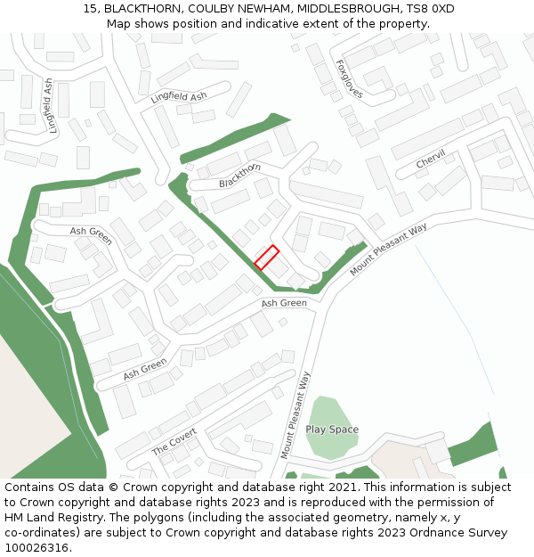 15, BLACKTHORN, COULBY NEWHAM, MIDDLESBROUGH, TS8 0XD: Location map and indicative extent of plot