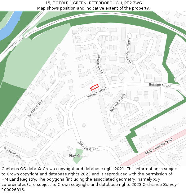 15, BOTOLPH GREEN, PETERBOROUGH, PE2 7WG: Location map and indicative extent of plot