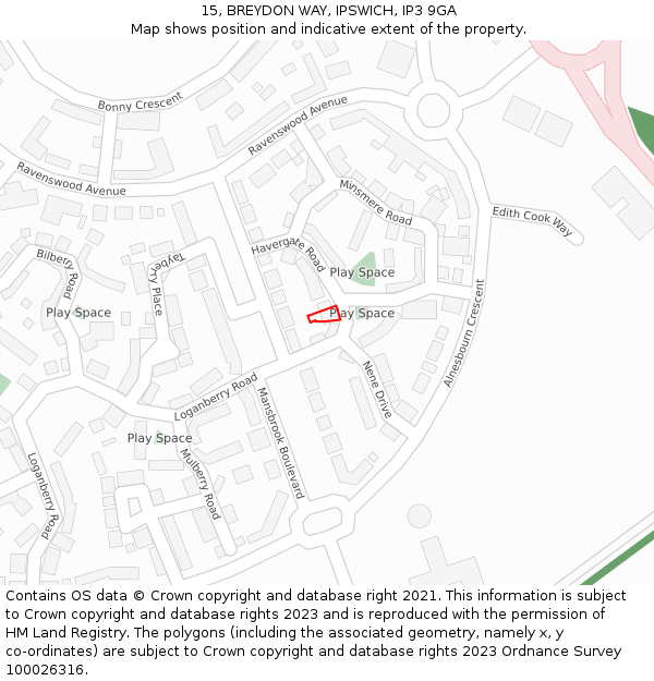 15, BREYDON WAY, IPSWICH, IP3 9GA: Location map and indicative extent of plot