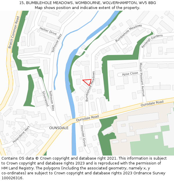 15, BUMBLEHOLE MEADOWS, WOMBOURNE, WOLVERHAMPTON, WV5 8BG: Location map and indicative extent of plot