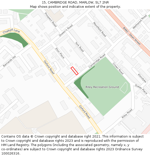 15, CAMBRIDGE ROAD, MARLOW, SL7 2NR: Location map and indicative extent of plot