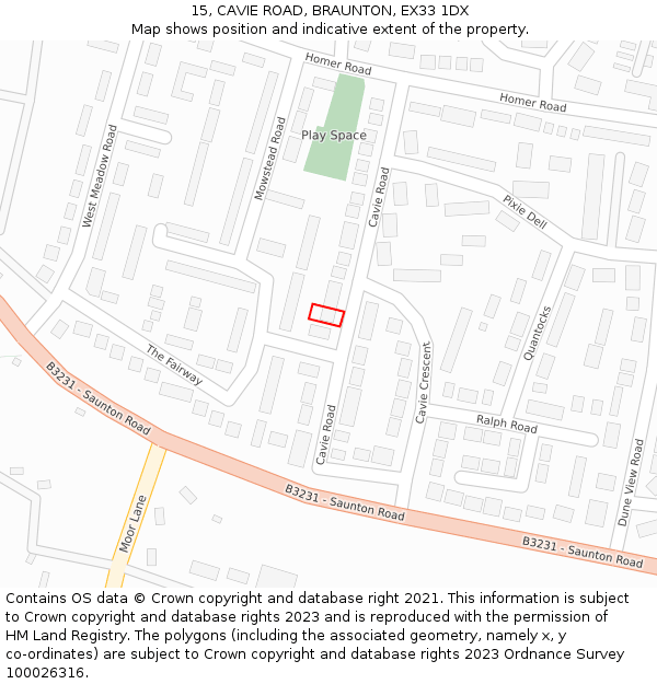 15, CAVIE ROAD, BRAUNTON, EX33 1DX: Location map and indicative extent of plot