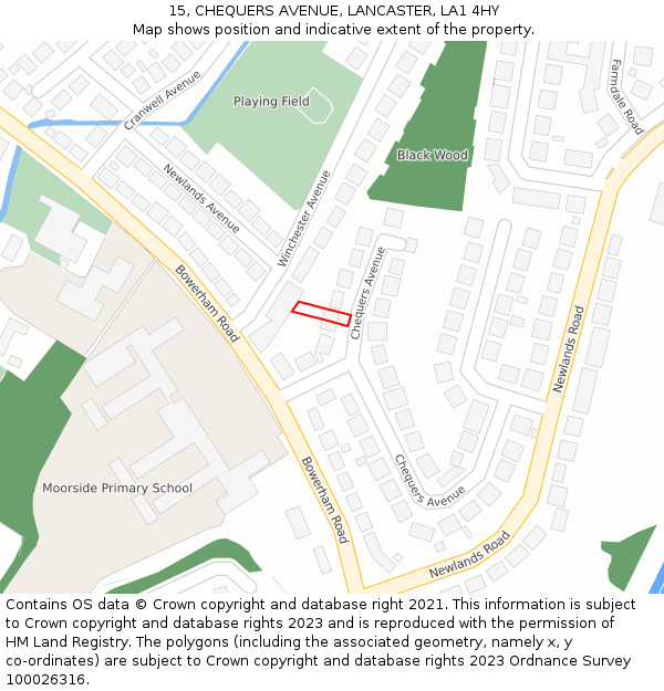 15, CHEQUERS AVENUE, LANCASTER, LA1 4HY: Location map and indicative extent of plot