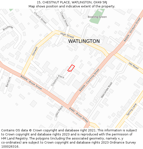 15, CHESTNUT PLACE, WATLINGTON, OX49 5RJ: Location map and indicative extent of plot