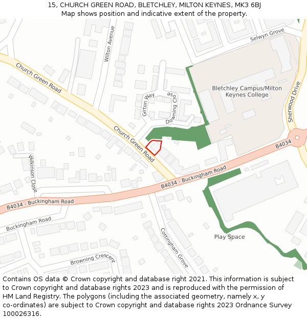 15, CHURCH GREEN ROAD, BLETCHLEY, MILTON KEYNES, MK3 6BJ: Location map and indicative extent of plot