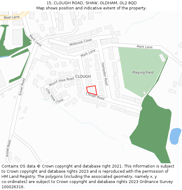 15, CLOUGH ROAD, SHAW, OLDHAM, OL2 8QD: Location map and indicative extent of plot