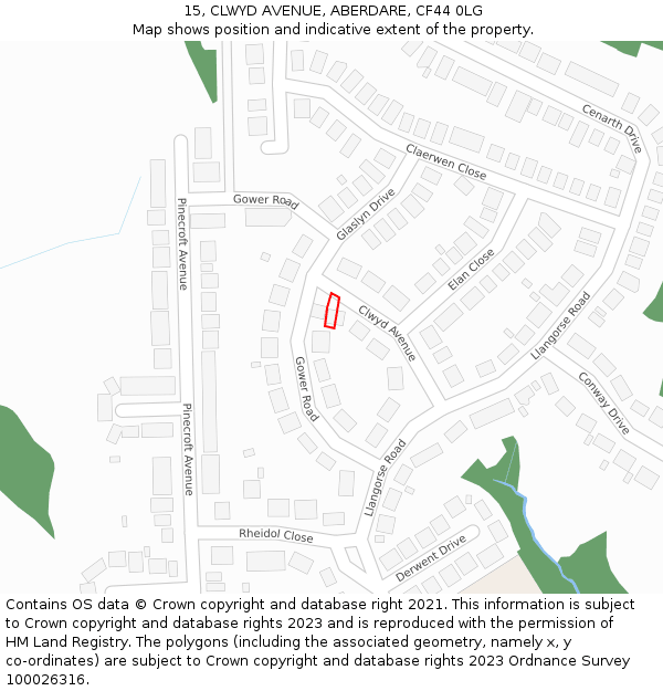 15, CLWYD AVENUE, ABERDARE, CF44 0LG: Location map and indicative extent of plot