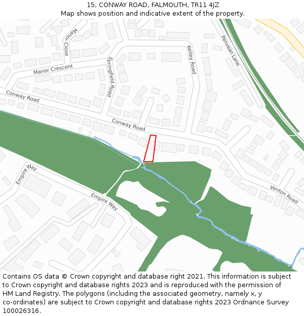 15, CONWAY ROAD, FALMOUTH, TR11 4JZ: Location map and indicative extent of plot