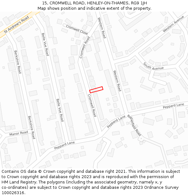 15, CROMWELL ROAD, HENLEY-ON-THAMES, RG9 1JH: Location map and indicative extent of plot