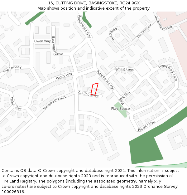 15, CUTTING DRIVE, BASINGSTOKE, RG24 9GX: Location map and indicative extent of plot