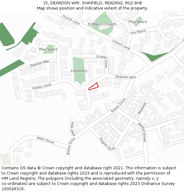 15, DEARDON WAY, SHINFIELD, READING, RG2 9HE: Location map and indicative extent of plot