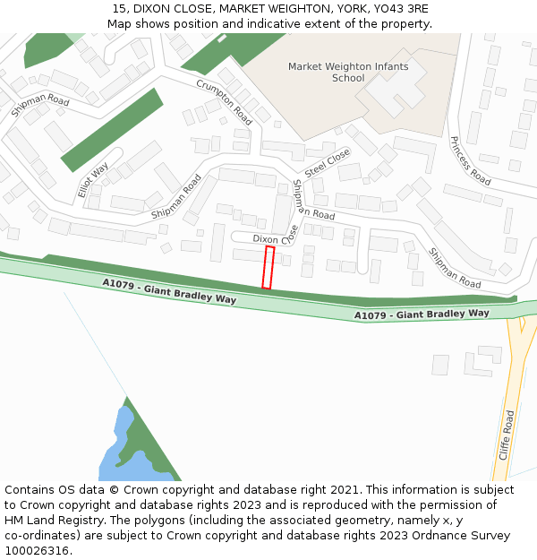 15, DIXON CLOSE, MARKET WEIGHTON, YORK, YO43 3RE: Location map and indicative extent of plot