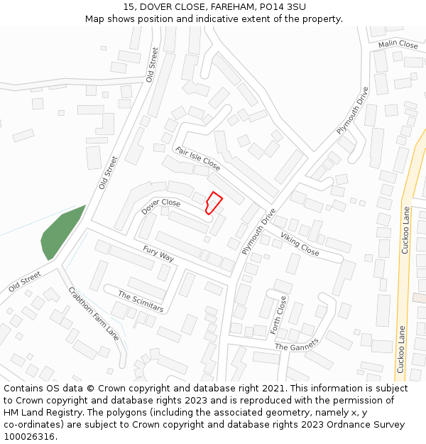 15, DOVER CLOSE, FAREHAM, PO14 3SU: Location map and indicative extent of plot